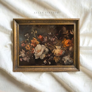 Vintage Autumn Floral Print | Dark Fall Flower Painting | Moody Botanical Room Decor | Thanksgiving Printable Wall Art | Digital Download