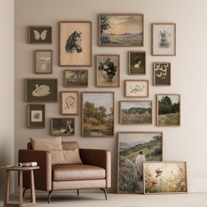 Vintage Spring Prints Gallery Wall Set, Sage Green Farmhouse Decor, Rustic Printable Wall Art, Digital Download, European Moody Painting