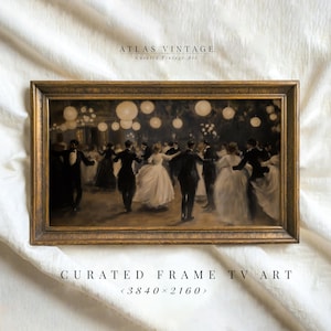 Vintage Christmas Party Frame Tv Art, New Years Eve Samsung Frame Tv Art, Dark Xmas Holiday Decor, Dancing People Painting Screensaver