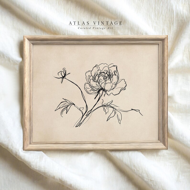 Elegant vintage floral sketch in digital download format