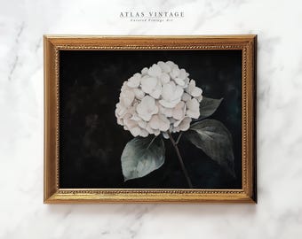 Vintage Hydrangea Print, Dark Floral Botanical Wall Art (Digital Download)