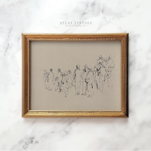 Abstract People Sketch Printable Wall Art, Vintage Crowd Line Drawing Print, Boho Neutral Line Art Digital Download,Minimalist Human Figures
