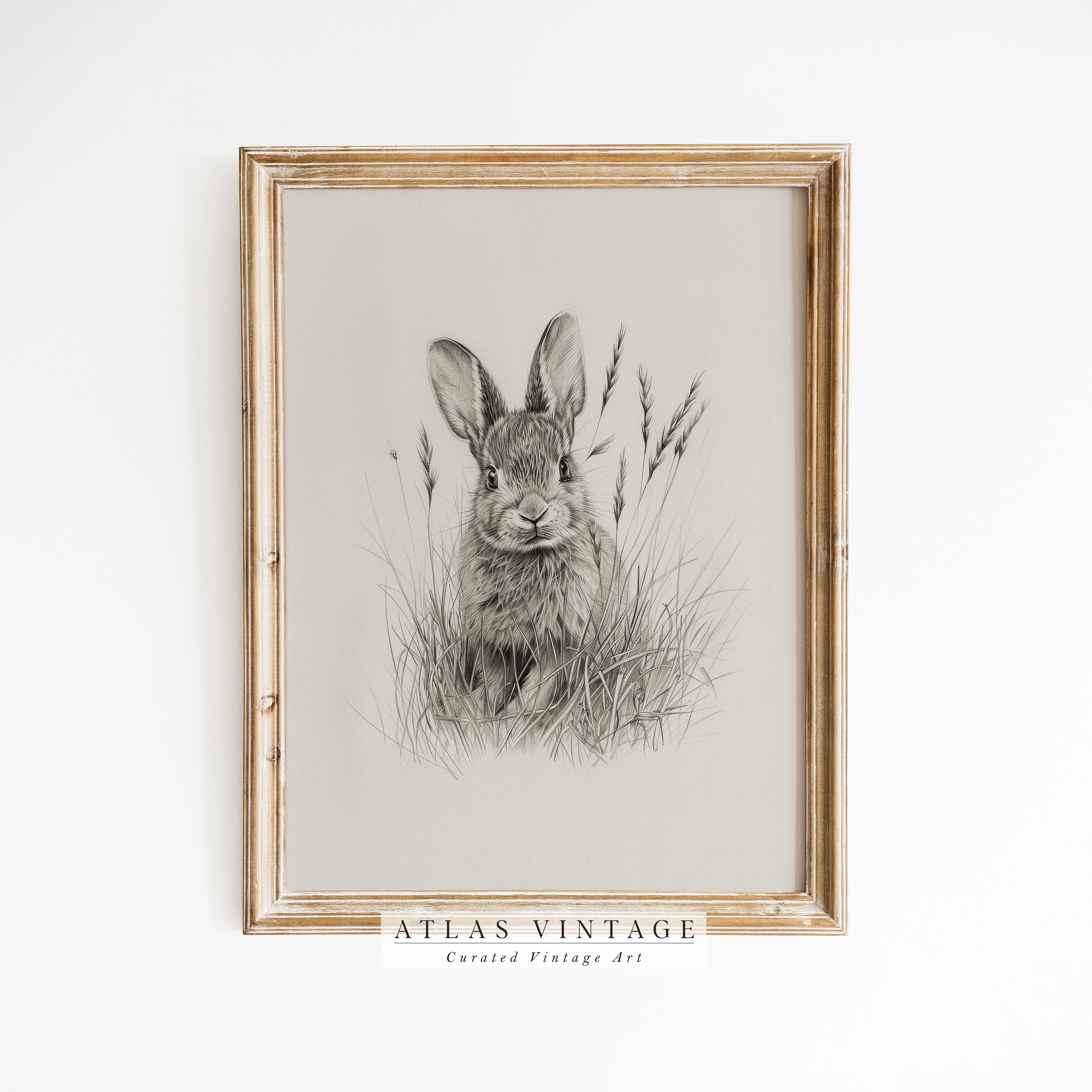 Vintage Easter Bunny Print, Country Farmhouse Printable Wall Art