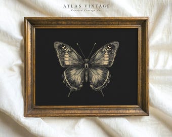 Vintage Butterfly Sketch Print, Gothic Moth Drawing, Dark Academia Decor (Digital Download)