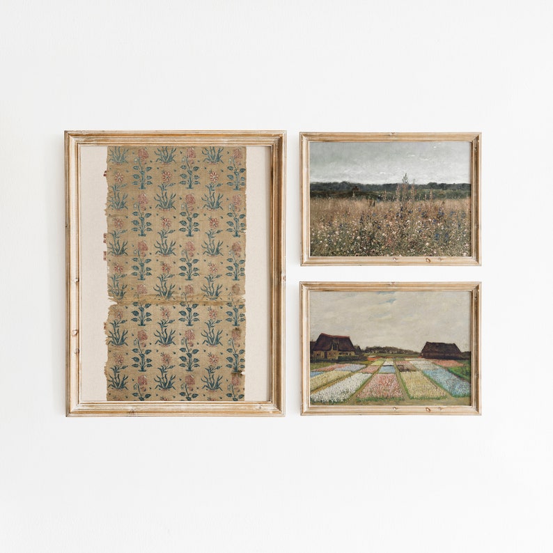 Neutral French Country Landscape Painting Set, Vintage Gallery Wall Art ...