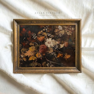 Vintage Autumn Floral Print | Dark Fall Flower Painting | Moody Botanical Room Decor | Thanksgiving Printable Wall Art | Digital Download