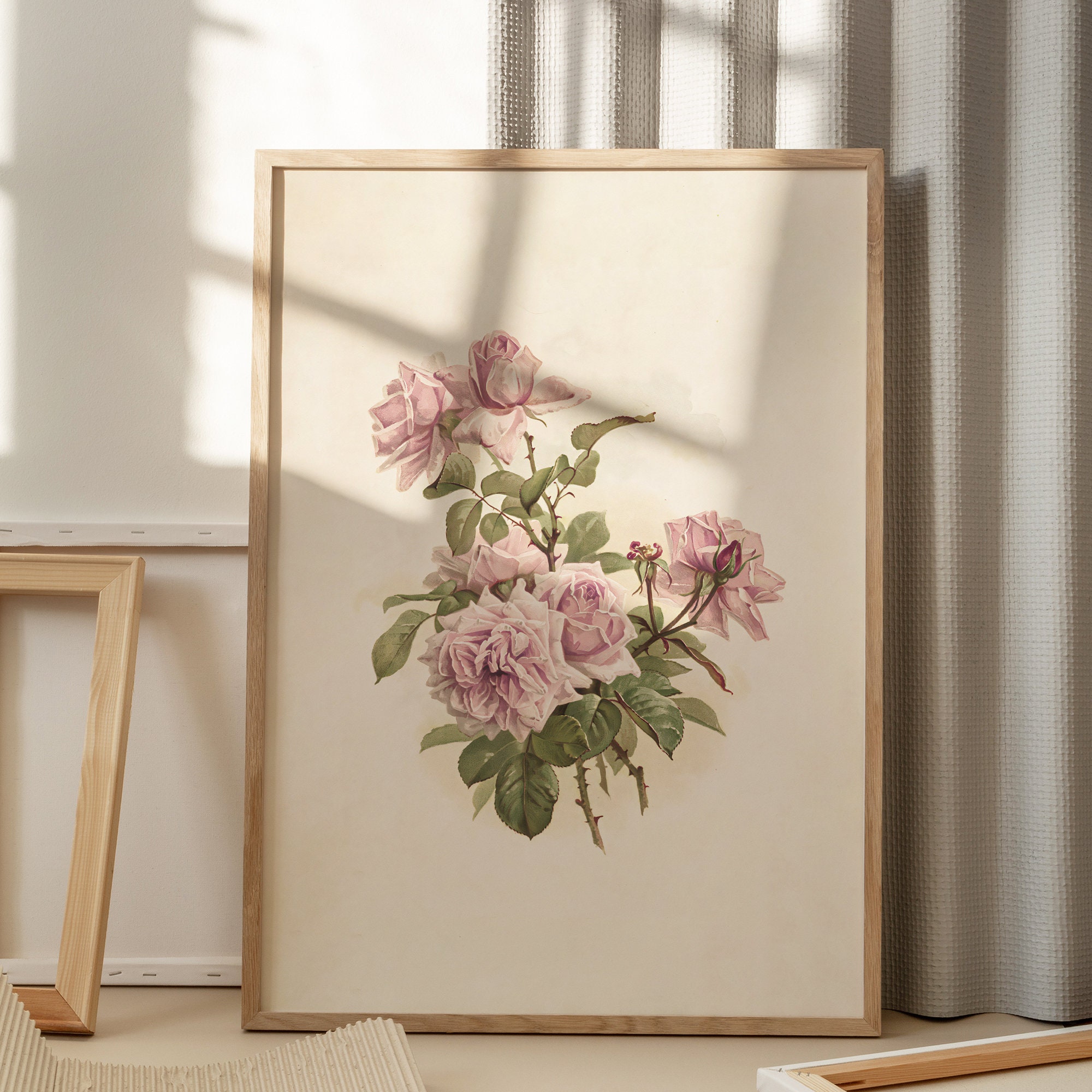 Vintage Floral Print, Antique Rose Printable Wall Art, Pink Flower ...