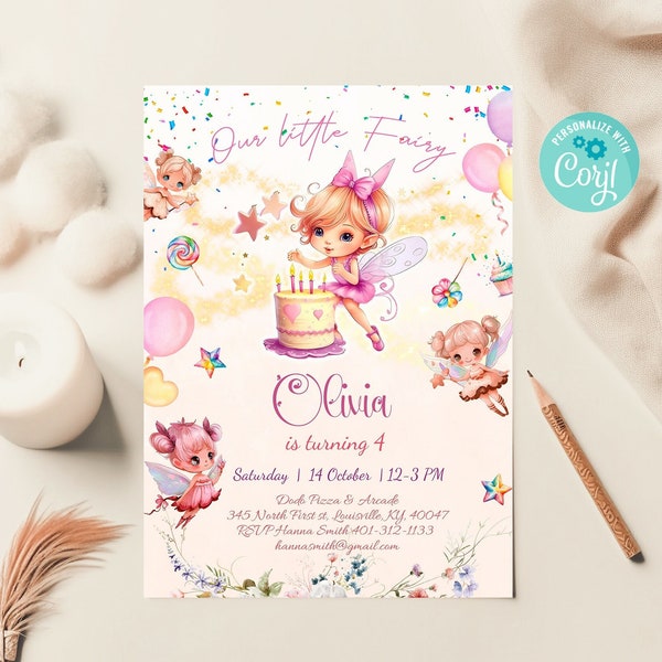 Editable Fairy Birthday Invitation Whimsical Wildflower Fairy 1st Birthday Magical Floral Fairy Garden Birthday Instant Download Editable WF