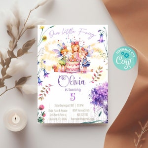 Editable Fairy Birthday Invitation Whimsical Wildflower Fairy 1st Birthday Magical Floral Fairy Garden Birthday Instant Download Editable WF