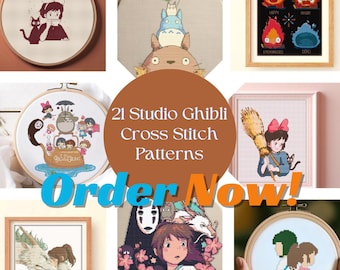 Set of 21 Studio Ghibli cross stitch Bundle pattern pdf, Anime stitch art, Miyazaki cross stitch Ghibli cross stitch, Totoro Stitch download