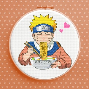 Naruto Uzumaki cross stitch pattern pdf - Anime stitch art - Manga cross stitch - Noodle stitch Ninja xstitch