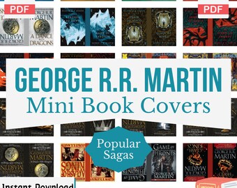 George R.R. Martin Miniature Book Covers, DIY Anxiety Bookshelf, Printable Mini Book Covers, Tiny Book Covers, Dollhouse, PDF Download