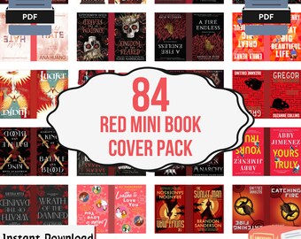 Lot de 84 miniatures couvertures de livre rouge, articles à imprimer en pots TBR, couvertures de livres miniatures, étagère DIY Anxiety, petites couvertures, maison de poupée, téléchargement PDF