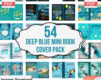54 Deep Blue Mini Book Cover Pack Romance Covers, Dark Romance Tiny Books! Miniature Fantasy Book Cover Printable for Tbr Jar, Bookshelves