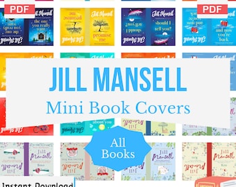 Jill Mansell miniatuur boekomslagen, boekenplank doe-het-zelf angst, afdrukbare mini boekomslagen, kleine boekomslagen, poppenhuis, pdf-download