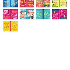 May include: A collection of 10 paperback books by Abby Jimenez. The books are arranged in two rows of five. The book covers feature colorful illustrations and text. The books are all the same size, approximately 1.24 inches wide by 1.76 inches tall.