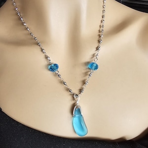 Sea Glass Pendant Necklace Turquoise, Genuine Handmade Unique Summer Statement Jewelry, Mom Gift, Boho Style Gift for Her