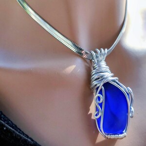 Sea Glass Pendant Necklace Cobalt, Genuine Handmade Unique Summer Statement Jewelry, Mom Gift, Boho Style Gift for Her