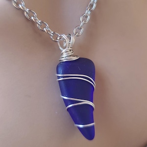 Sea Glass Pendant Necklace Cobalt, Genuine Handmade Unique Summer Statement Jewelry, Mom Gift, Boho Style Gift for Her
