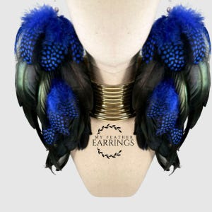 Blue Feather Dangle Earrings: Handmade Boho Chic Statement Jewelry