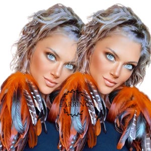 Orange Feather Dangle Earrings: Handmade Boho Schlappen & Lady Amherst