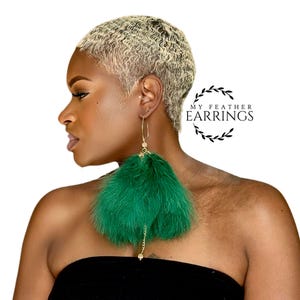 Green Marabou Feather Earrings: Boho Tassel Dangle Earrings