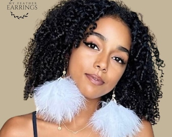 PLUMA WHITE - White Marabou Feather Tassel Earrings – Boho Chic Statement Jewelry