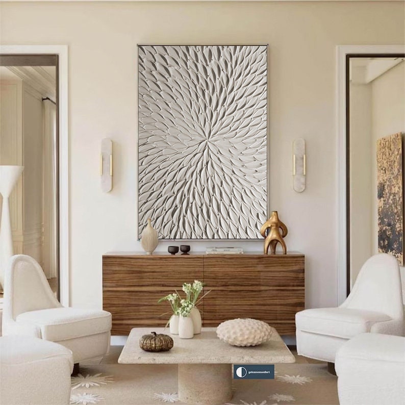 White Waves Abstract Painting White Wall Art White 3D Textured Art