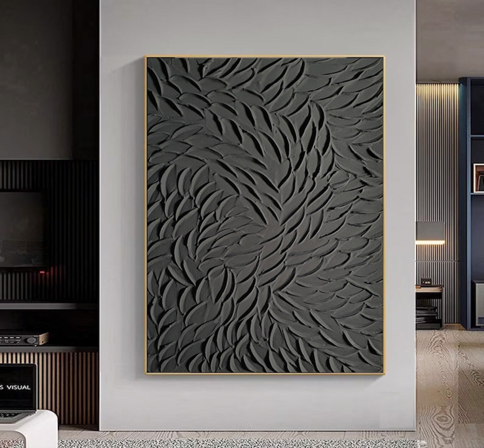 Large Black and White Painting Black and Grey Wall Art Black Etsy