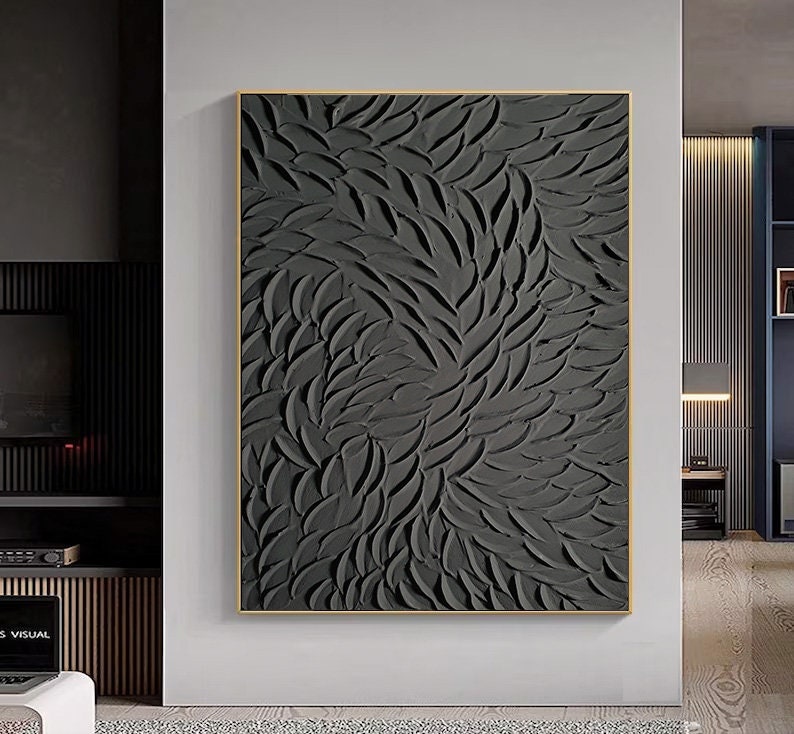 Large Black and White Painting Black and Grey Wall Art Black Etsy