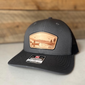 Custom Wood & Leather Patch Hat - Fishing Hat - Custom - Richardson 112 Hat - Bass Fishing - Walleye Fishing - Boundary Waters - Fish Gift