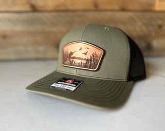 Custom Wood & Leather Patch Hat - Duck Hunting Hat - Custom Hat - Richardson 112 Hat - Hunting Gift - Waterfowl Hat - Mallard Hat