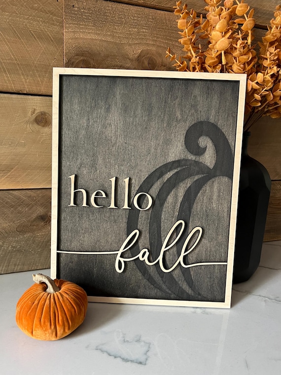 Multi layered Fall Decor Piece - Pumpkin Art - Fall Decor - Pumpkin Decor - Fall Art - Stained Wood Art - Laser Engraved Art - Shelf Sitter