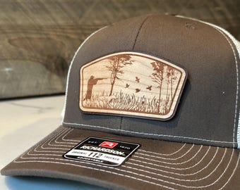 Custom Wood & Leather Patch Hat - Quail Hunting Hat - Custom Hat - Richardson 112 Hat - Hunting Gift - Father’s Day Gift - Quail Hat
