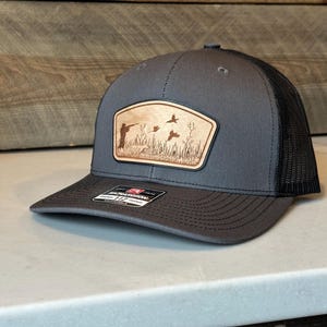 Custom Wood & Leather Patch Hat - Pheasant Hunting Hat - Bird Hunting Hat - Richardson 112 Hat - Hunting Gift