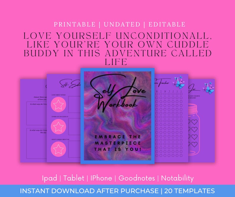 Self Love Workbook, Self Care Journal, Editable Digital Workbook ...