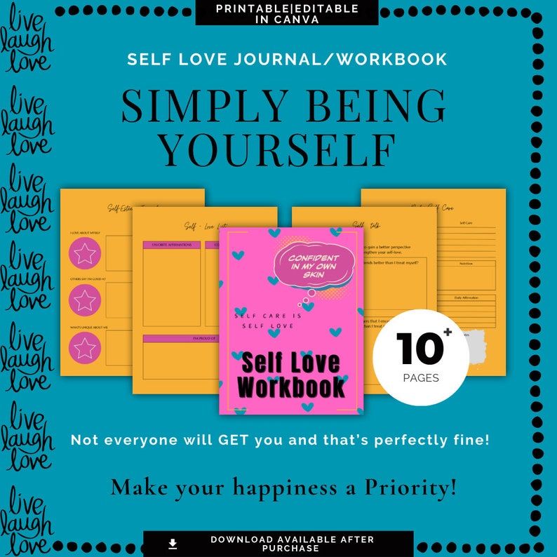 Self Love Workbook, Self Care Journal, Editable Digital Workbook, Digital Workbook Self Love ...