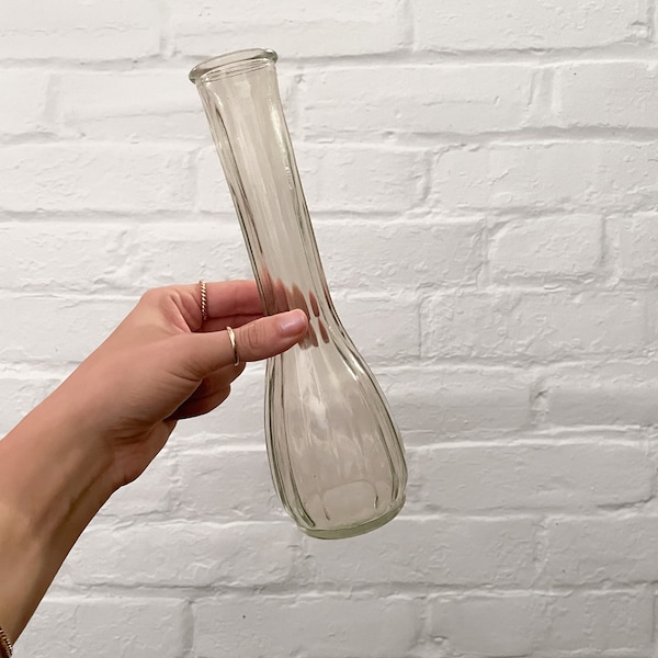 MCM Clear Ribbed Glass Bud Vase - Carr-Lowery Glass Co