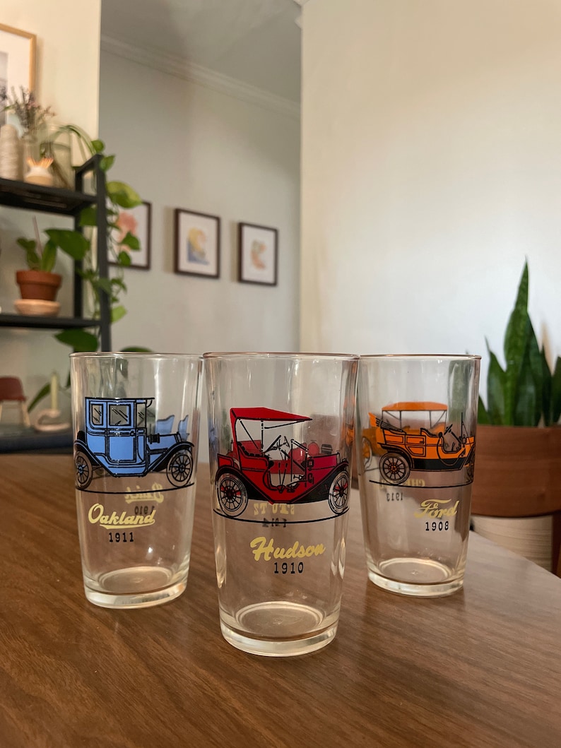 Hazel Atlas Vintage Classic Car Glasses Etsy