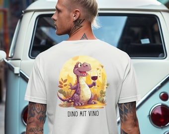 T-Shirt Damen Dino mit Vino, minimalistisches shirt, Geschenk für Freundin, Junggesellinenabschied, Geschenkidee, Vino Tee, Weinfreunde
