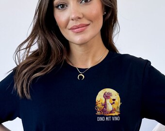 T-Shirt Damen Vino Dino, minimalistisches Shirt, Geschenk für Freundin, Junggesellinenabschied, Geschenkidee, Vino Tee, Weinfreunde, Wein