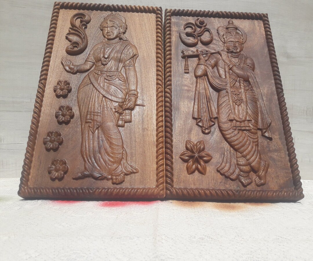Radha Krishna Wood Carvingkrishna Wall Panelradha Krishna Etsy