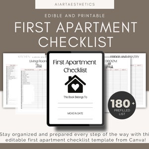 First Apartment Checklist | New Home Checklist | Apartment Essentials | Instant Download, First Home Packing Planner, PDF printable