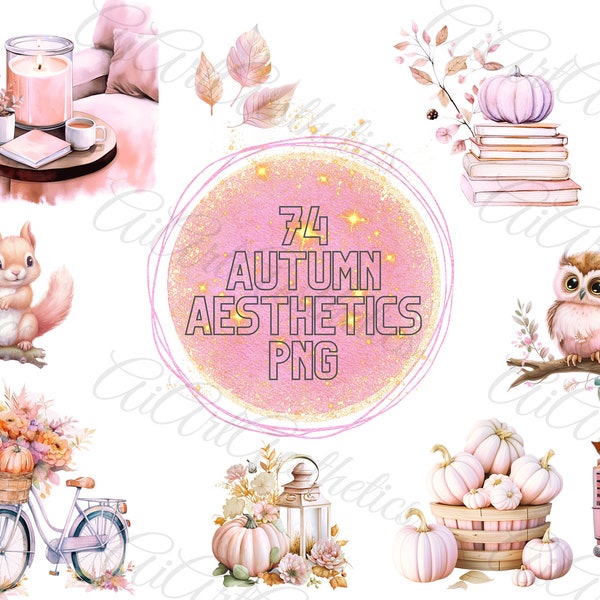 Pink fall clipart, fall svg, autumn svg bundle, transparent background, digital download, commercial use - PNG format