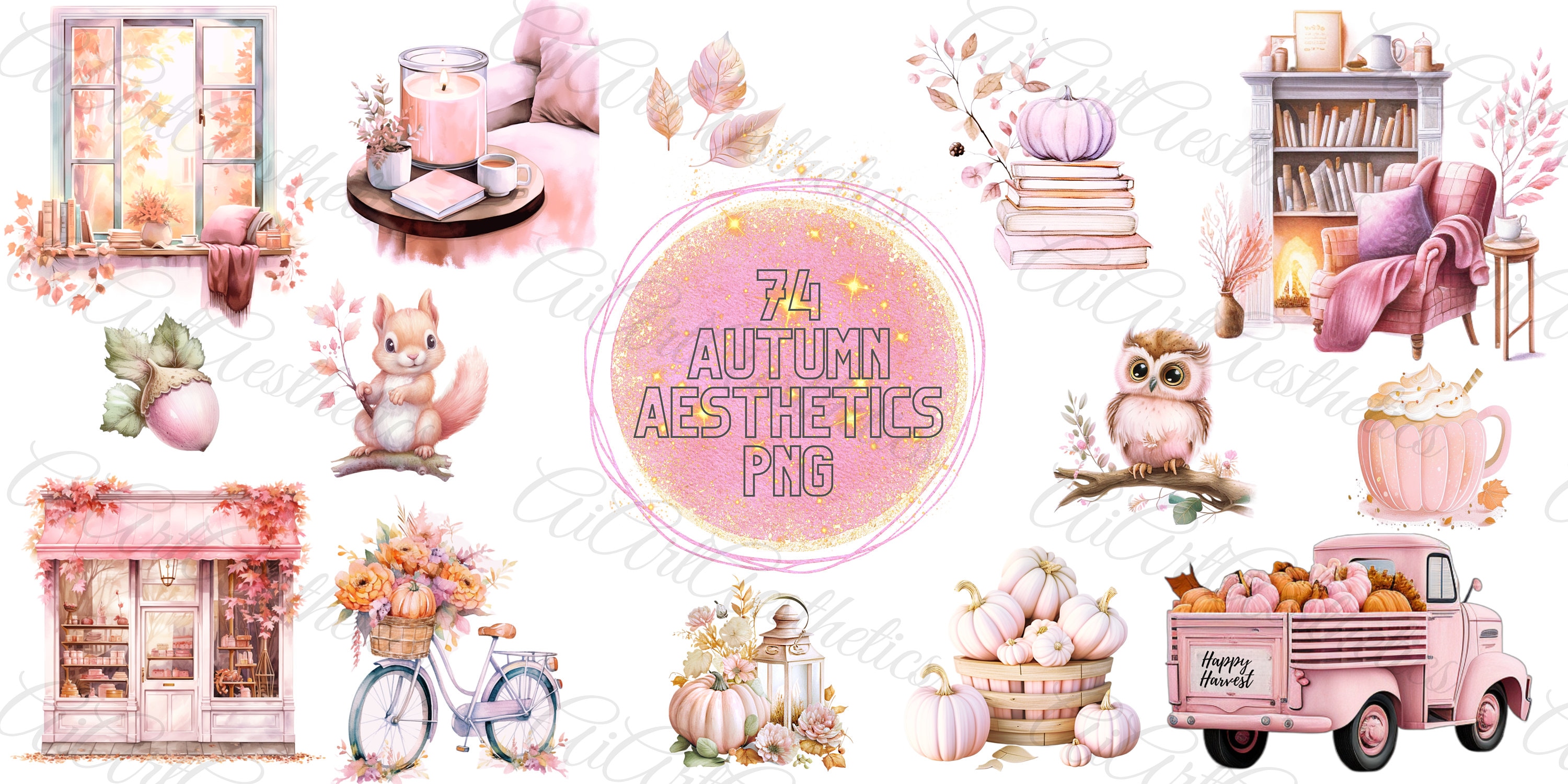 Pink Fall Clipart, Fall Svg, Autumn Svg Bundle, Transparent Background ...