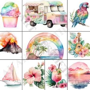 190 aquarelle Hawaii Clipart - clipart île tropicale aquarelle - téléchargement instantané au format PNG pour un usage commercial - fond Transparent