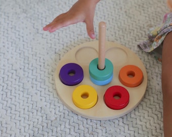 Rainbow Ring Stacker | Wooden Stacking Toy Montessori for Toddlers