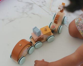 Pull & Play Animal Train | Pull Along Wooden Toy Baby and Toddler