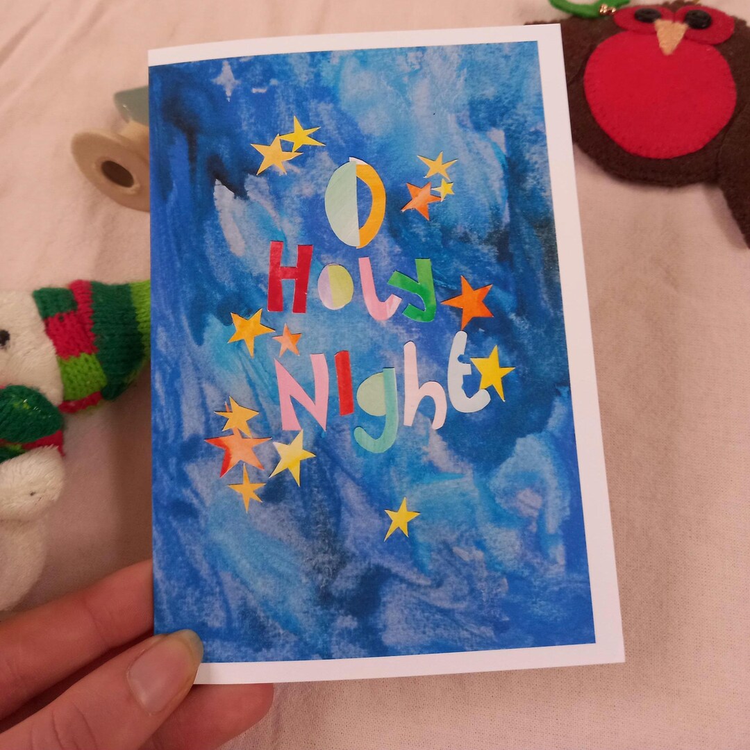 O Holy Night Christmas Card Handmade Collage Art Card christmas