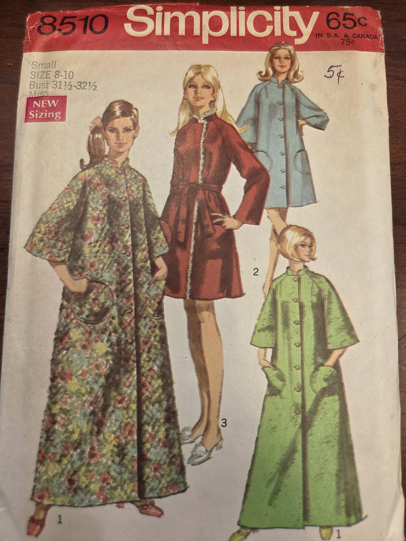 Simplicity 8510 1960s Misses' Pajamas House Coat Robe Size Small 8-10 ...